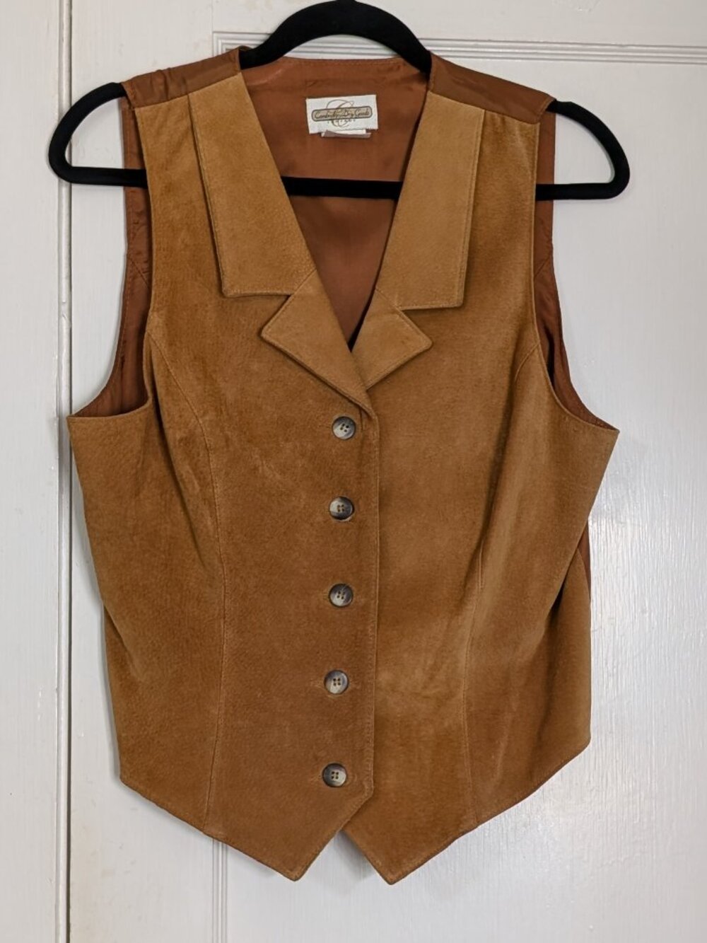 VTG Cambridge Dry Goods Pig Suede Leather Vest Women's L 90s USA Retro Western